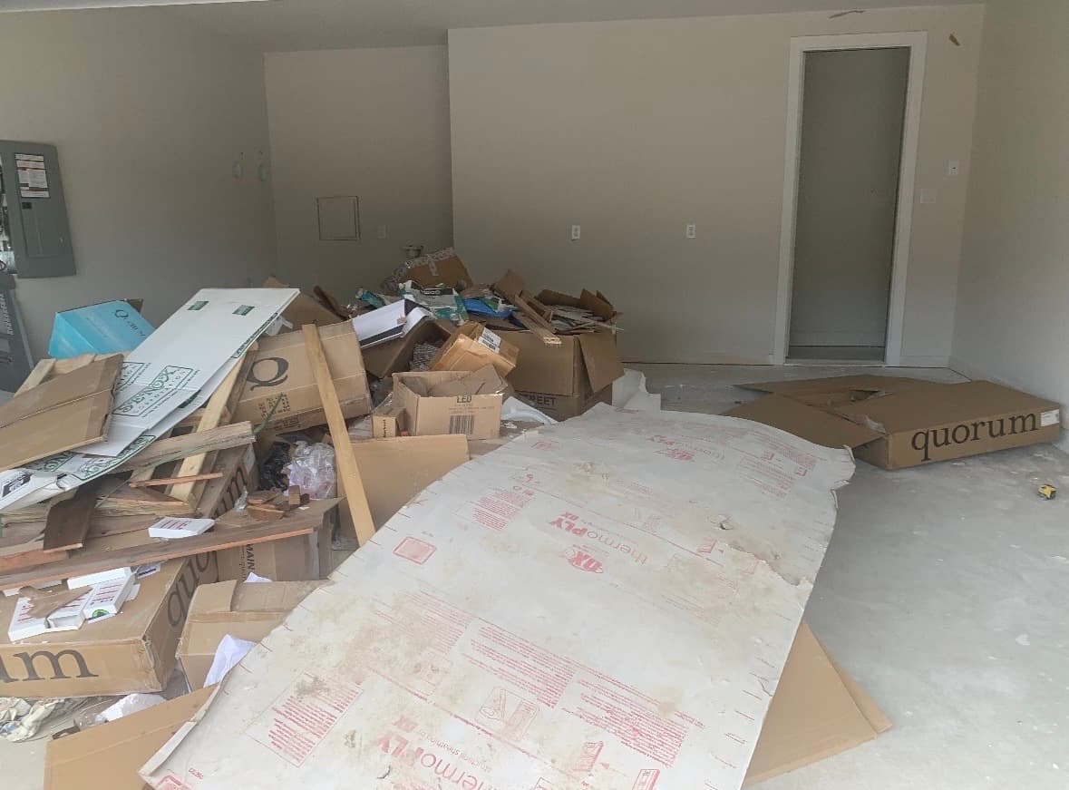 Additional garage area before debris cleanup in Lubbock, Texas
